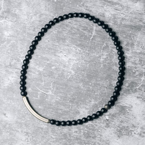 Simple Frosted Cut Black Agate Bracelet For Women