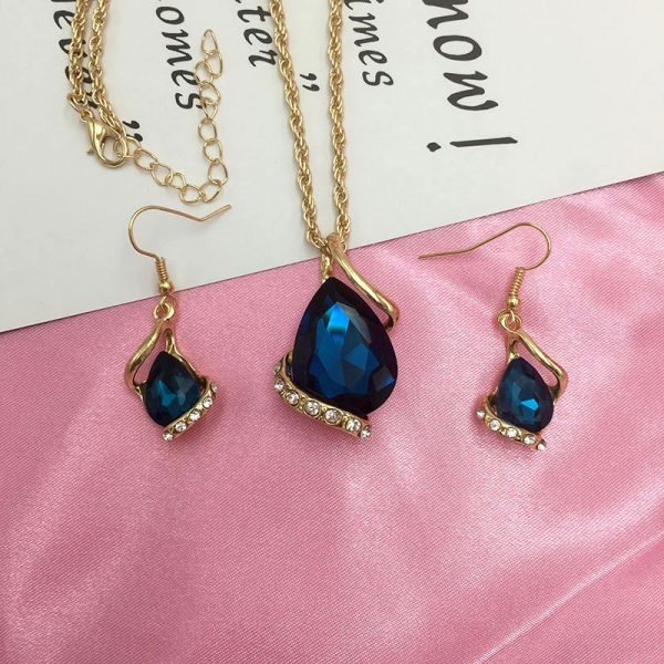 Set Jewelry Women's Luxury Water Drop Austrian Crystal Zircon Earrings Necklace