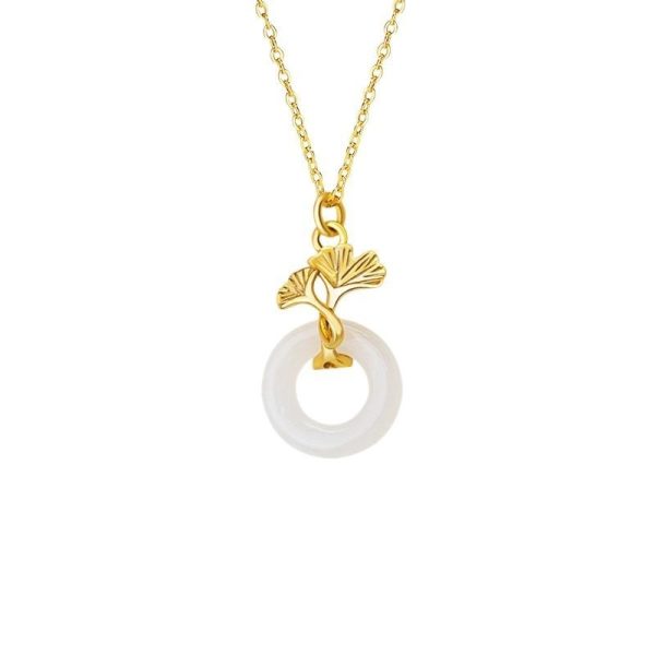 Hetian Jade Necklace Women's New Chinese National Fashion Ginkgo Leaf