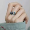 Retro Blue Enamel Rose Personality All-Match Ring