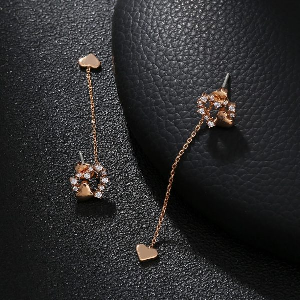 Korean Version Personality Thin Copper Micro Set Zircon Texture Long Tassel Love Ear Line Earrings