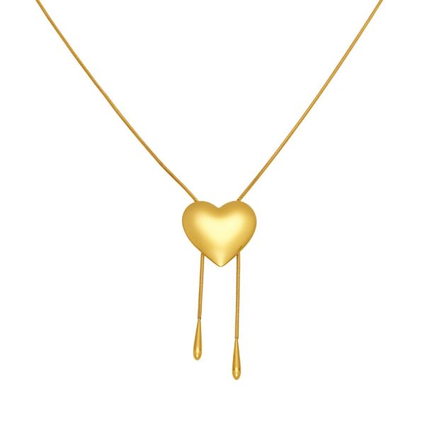 Stainless Steel Glossy Heart Pull-out Long Necklace
