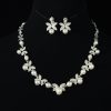 Korean bride pearl Clover Necklace Earrings Set Wedding jewelry accessories factory