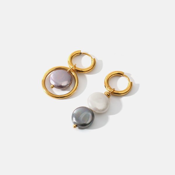 Asymmetric Plating Openwork Circle Stitching Natural Stone Earrings