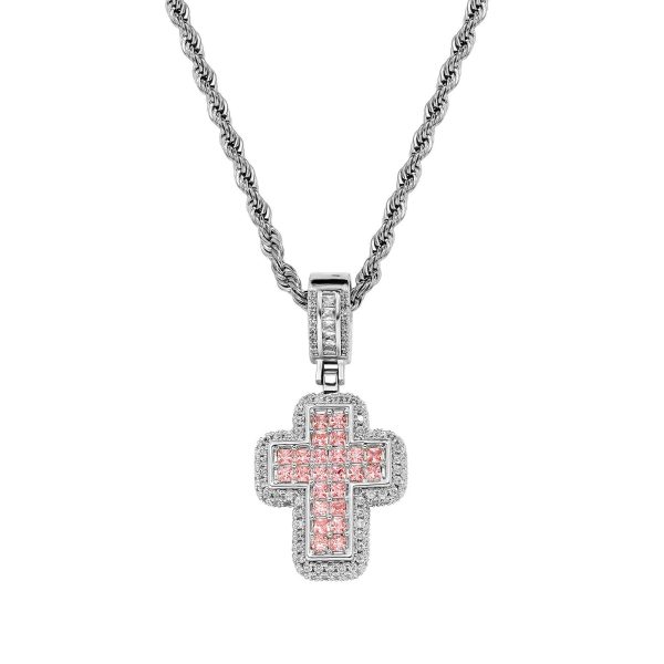 Fashion T Square Zircon Cross Necklace Light Luxury