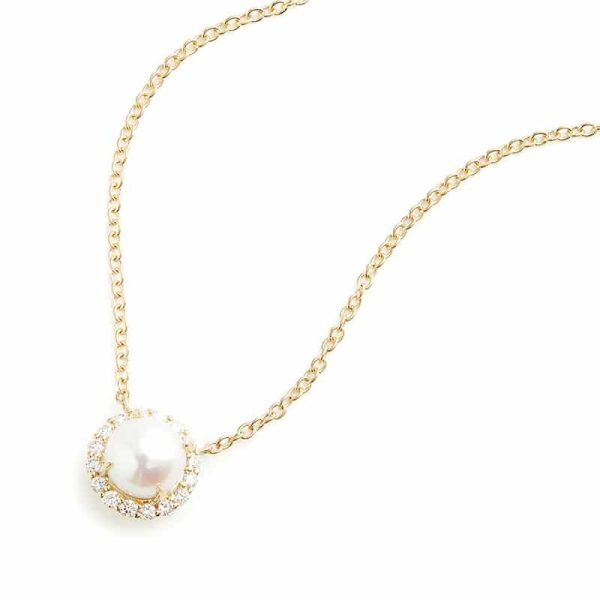S925 Sterling Silver Round Rhinestone Pearl Pendant Clavicle Chain