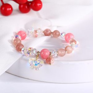 Transparent Glass Ball Strawberry Quartz Bracelet Women