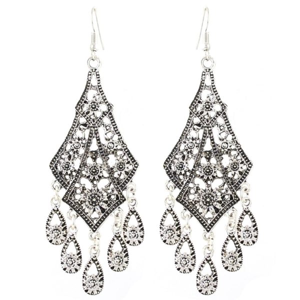 Hollow Flower Drop Tassel Earrings