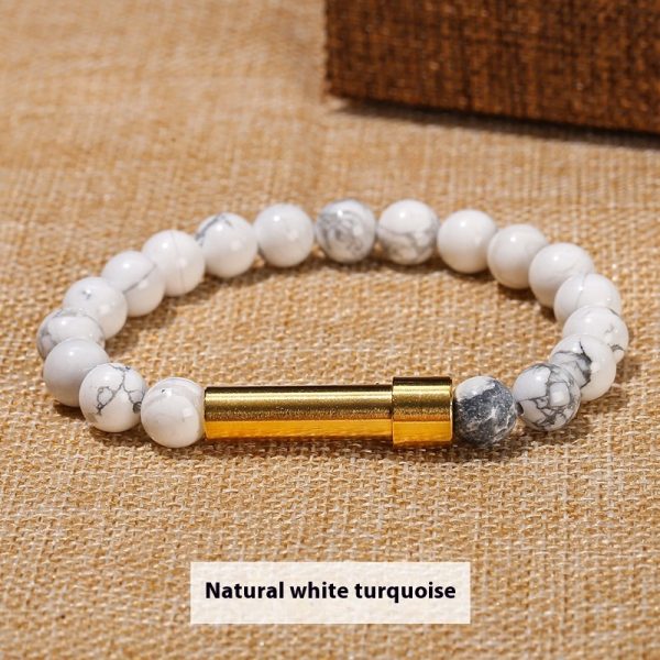 Natural Stone Titanium Steel Gold Round Tube Bracelet