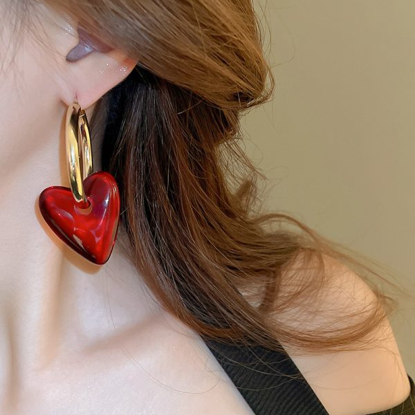 Exaggerated Glass Heart And Circle Ear Clip Trendy Earrings