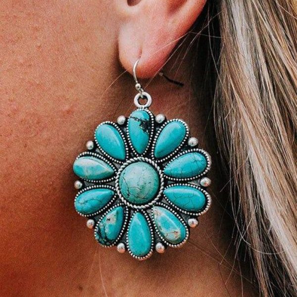 Vintage Inlaid Turquoise Drop Earringsalloy