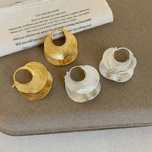 Textured Geometric Double-layer Circle Ear Clip Female