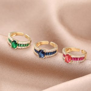 Fashion Copper Plating 18K Emerald Micro-inlaid Zircon Ring