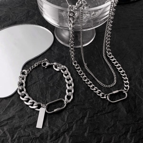 Climbing Button Carabiner Cuban Bracelet Titanium Steel Men's Domineering