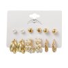 Cross-border Hot Selling Inlaid Pearl Twist Temperament Women's Earrings Set 6 Pieces Creative Retro Gold Love Heart Stud Earrings