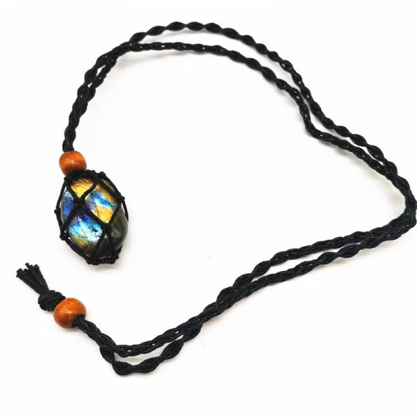 Natural Elongated Stone Original Stone Net Necklace Pendant