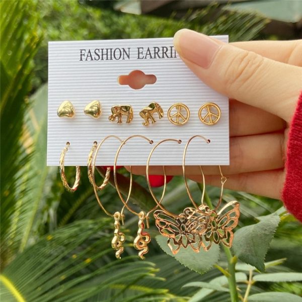 Women's Jewelry Fashion Personality Pearl Butterfly Ear Studs 5-Piece Set