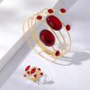 French Gem Rhinestone Round Line Winding Geometric Bracelet & Ring Set Adjustable Opening