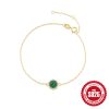 S925 Sterling Silver Classic Round Malachite Diamond All-match Bracelet