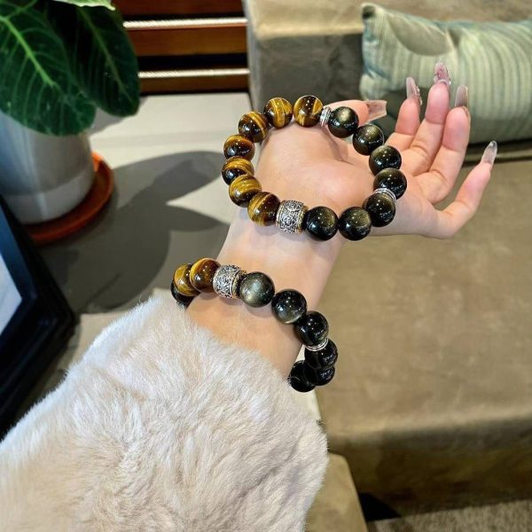 Women's Tigereye Silver Stone Double Bracelet