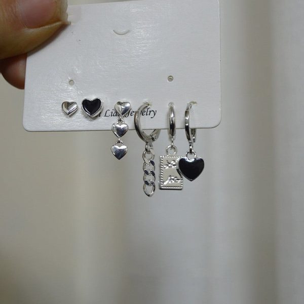 Sweet And Cool Six-piece Earring Set Black Heart