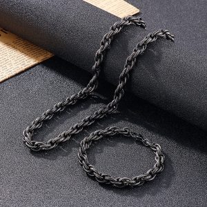 Black Dot Pattern Men's Necklace Stainless Steel Retro Men Bracelet