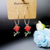 Fashion Big Circle Green Leaf Red Rose Earrings