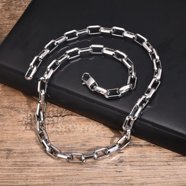 Steel Color Hip Hop Stainless Steel Rectangular Chain Chunky Necklace