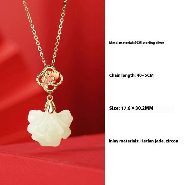 Natural Hetian Jade Necklace Women's S925 Sterling Silver Carnation Pendant