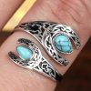 Bilateral Water Drop Turquoise Smear Fashion Carved Adjustable Ring