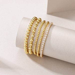 Moissanite Round Beads Classic Style Gold Twin 5-piece Bracelet Set Does Not Fade