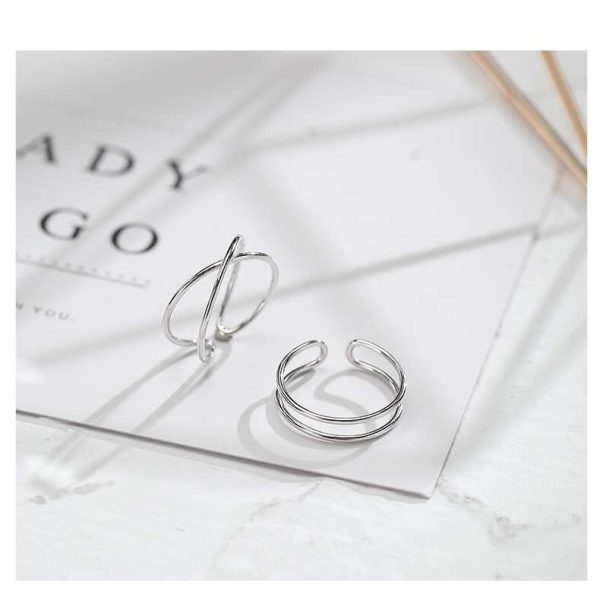 Silver Plated Female Simple And Elegant Geometric Cross Ring