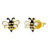 Real Gold Plated Small Bee Earrings Necklace Set, Garden Style Insect S925 Silver Jewelry