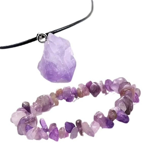 Natural Stone Amethyst Crystal Bud Irregular Rough Stone Necklace