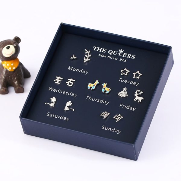 Fashion 925 Silver Needle Asymmetrical Earrings Gift Set