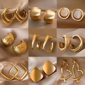 Female 2 Vintage Circle Earrings Special-interest Design Metal Earrings