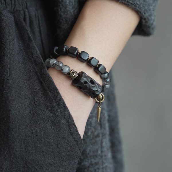 Ethnic Style Black Hair Crystal Mixed Handmade Texture Bracelet