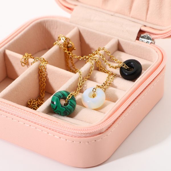 Waterproof 18K Gold Plated Stainless Steel Gift Jewelry Natural Stone Round Pendant Necklace