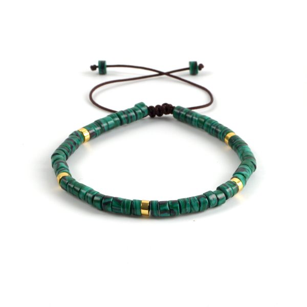 Natural Stone Flat Beads Bracelet Single Circle Malachite