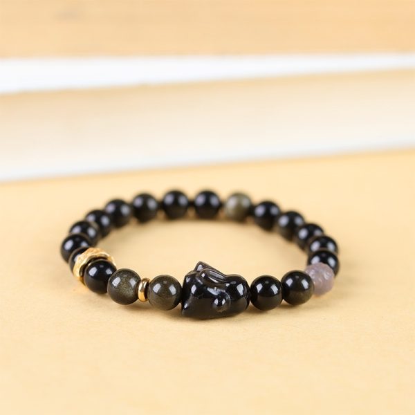 Creative Niche Cute Lying Rabbit Simple Obsidian Bracelet