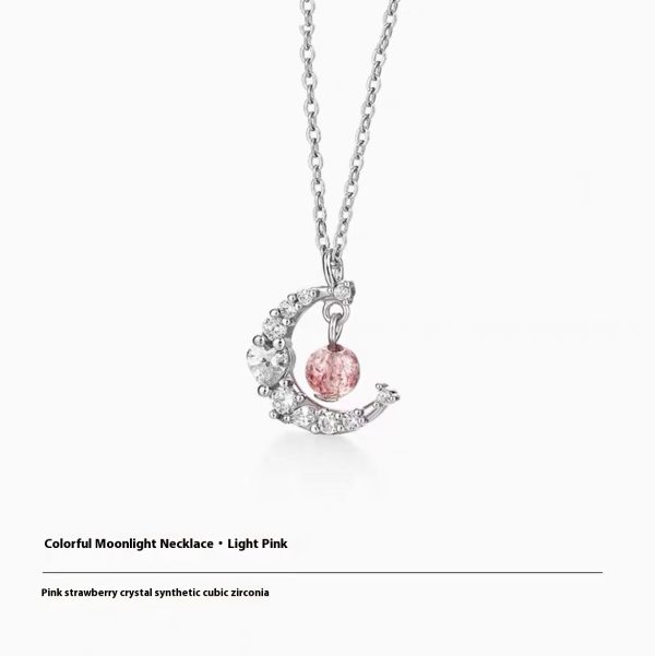 Star Moon Love Magic Color Strawberry Quartz Ins Light Luxury Moonstone Necklace For Women