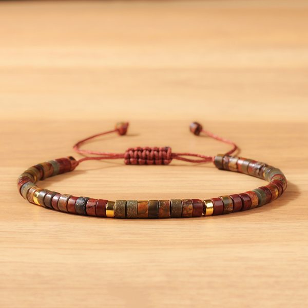 Natural Stone Flat Beads Bracelet Single Circle Malachite