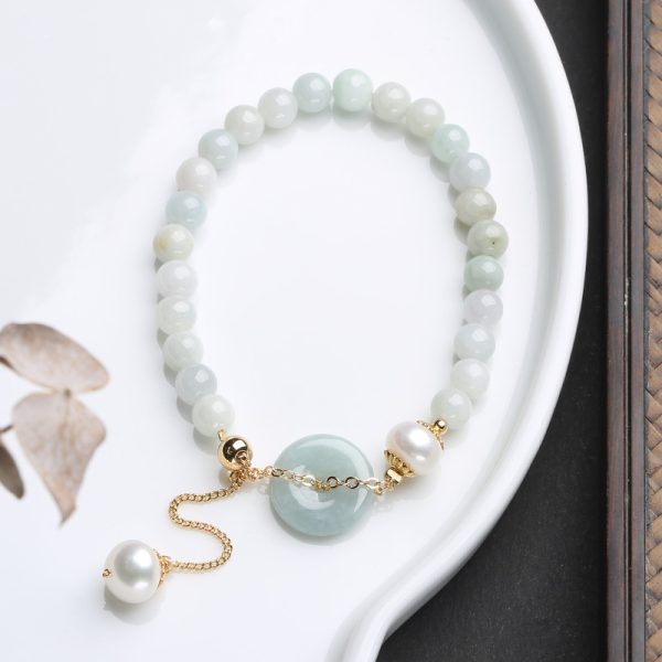 Natural Emerald Peace Buckle Pearl Bracelet For Women