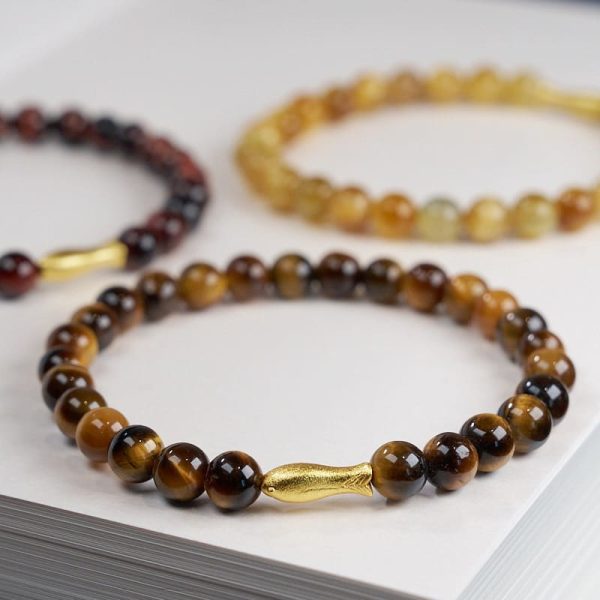 Tigereye Small Fish Pendant Handmade Beaded Bracelet