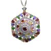 Hexagonal Design Color Zircon Pendant Necklace
