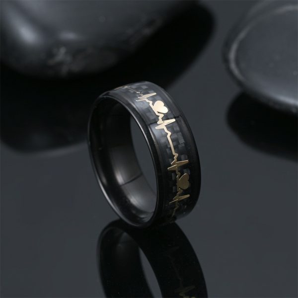 Stainless Steel Ring Heartbeat Design With Carbon Fiber