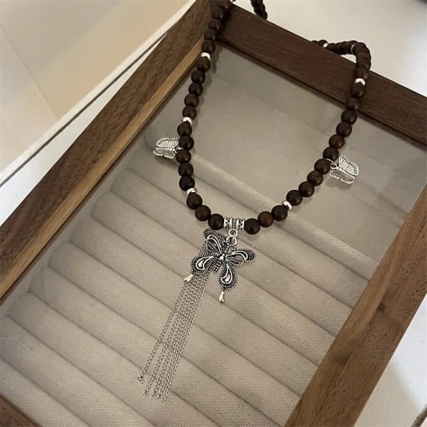 Natural Beaded Stone Butterfly Necklace