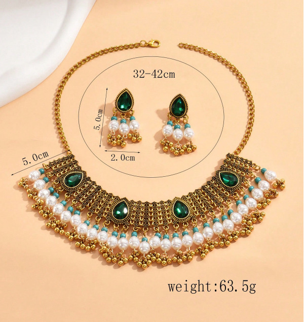 Drop Beads Two-piece Necklace Earrings Combination Suit