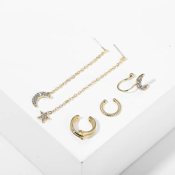 Star And Moon Rhinestone Tassel Earring Set 5 Piece Set