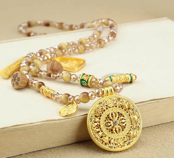 New Chinese Style National Style  Gold Tiger Eye Long Necklace